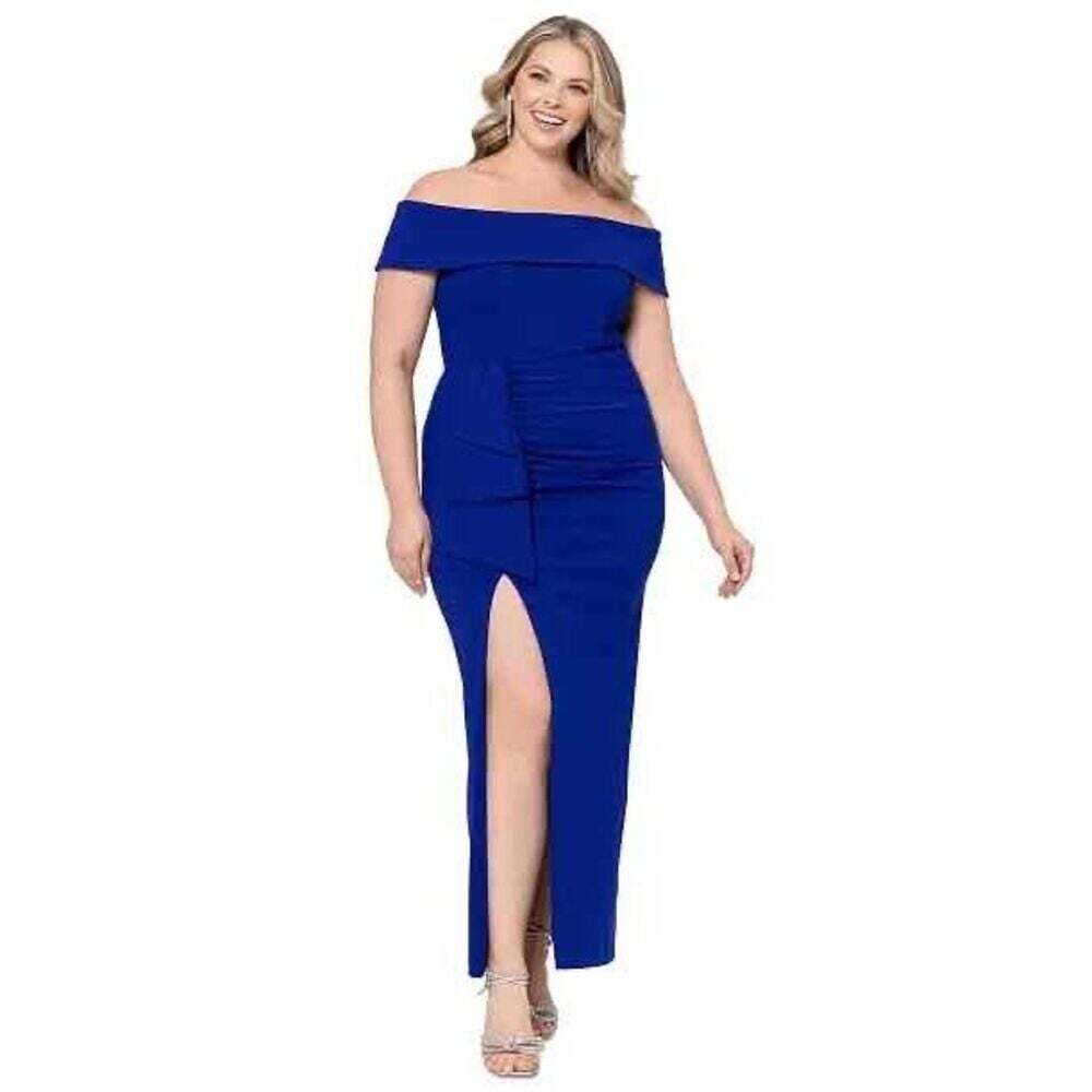 NWT Xscape Red Off-The-Shoulder Evening Dress Plus Size 18W Maxi Style